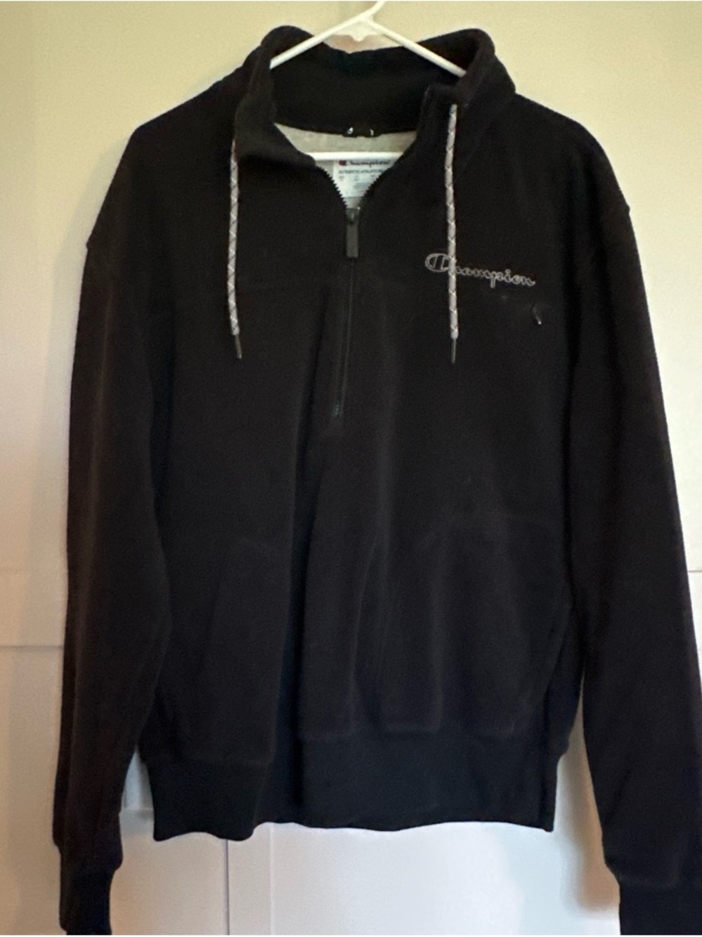 Champion Men's Black Quarter Zip Pullover with Contrast Drawcords